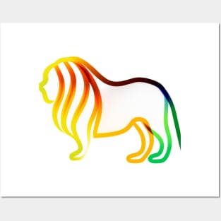 Cute Color Gradient Lion Shape Outline Drawing Posters and Art